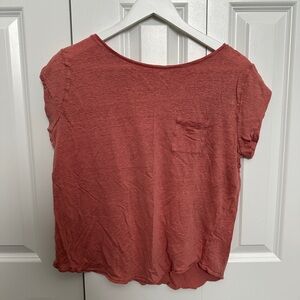 LOFT Warm Coral Linen Short Sleeve Top with pocket